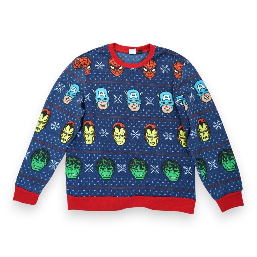 Marvel Avengers Ugly Sweater Size XXL ~ Spiderman, Hulk, Ironman, Captain Americ